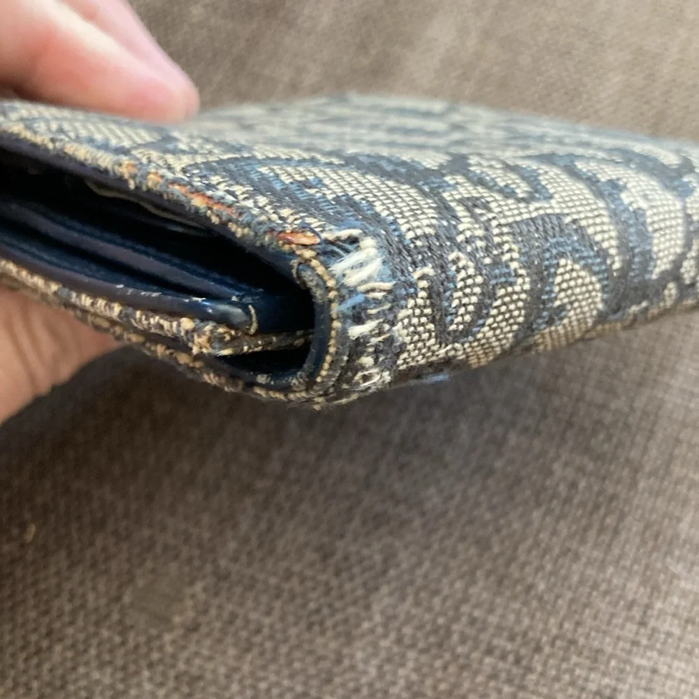 Vintage 2001 Christian Dior Trotter Monogram Navy Denim & Leather Wallet